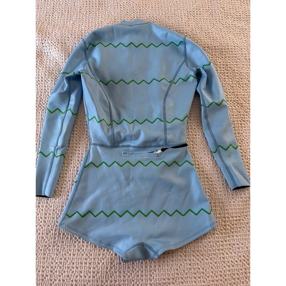 Cynthia Rowley Bowie Wetsuit Blue Floral Zigzag Wave Long Sleeve Shorty small - Picture 5 of 10